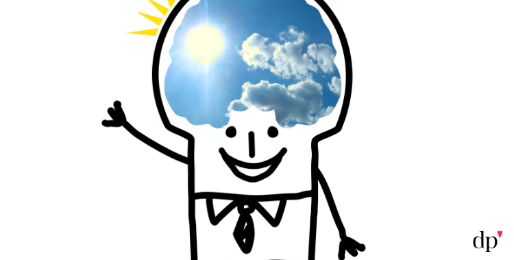 Stick figure with blue skies and sunshine in his brain