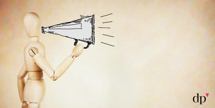 small figure yelling into a megaphone